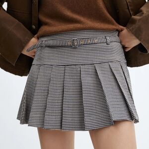 Mango Houndstooth Plisse Mini Skirt M